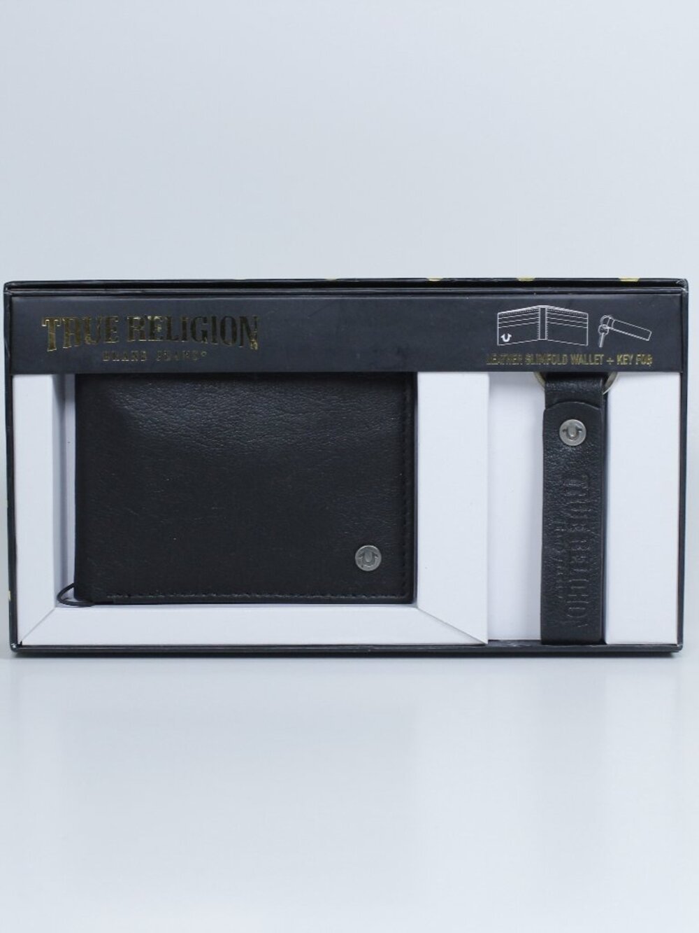 True Religion Gift Set: Leather Wallet + Original Keychain (New in‎ Box)